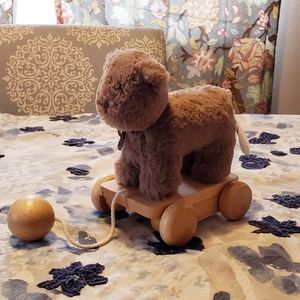 Pottery Barn Kids Wooden Bear Plush Pull Toy